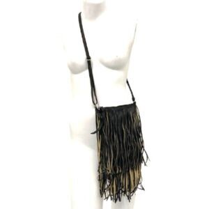 deb & dave Black Fringe Vegan Faux Leather Crossbody Boho Purse